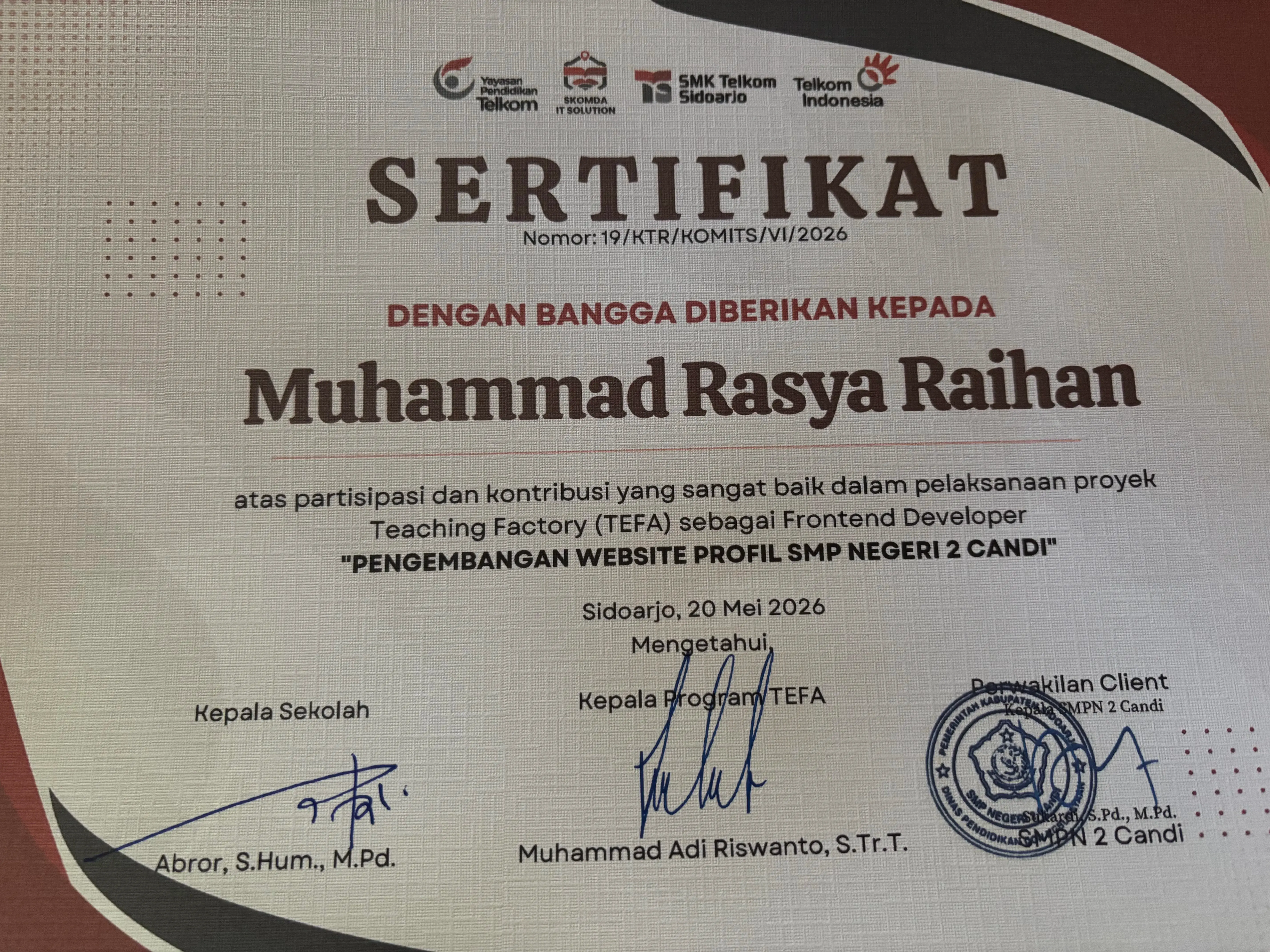 Teaching Factory Contribution Certificate - Frontend Developer