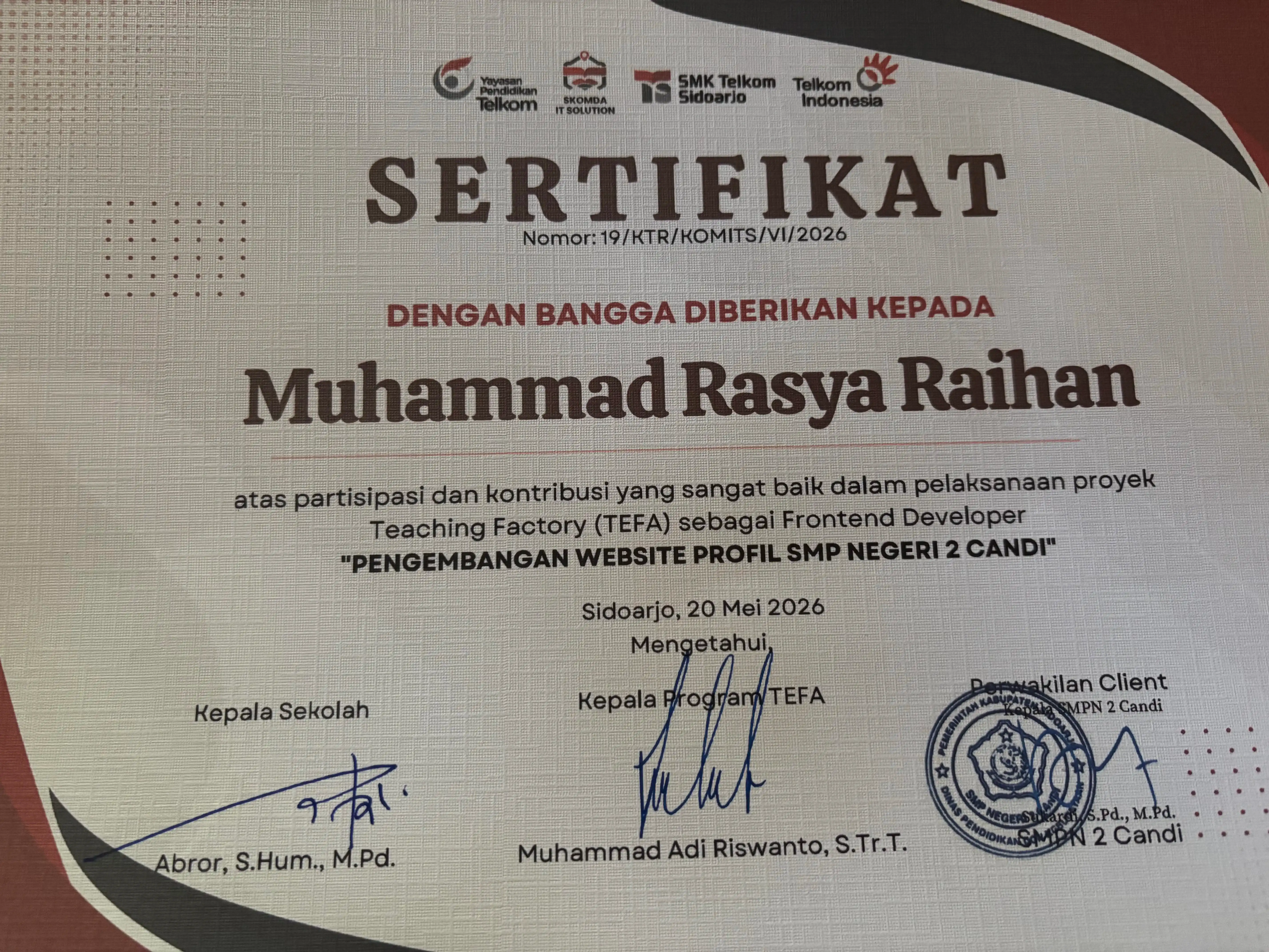 Teaching Factory Contribution Certificate - Frontend Developer