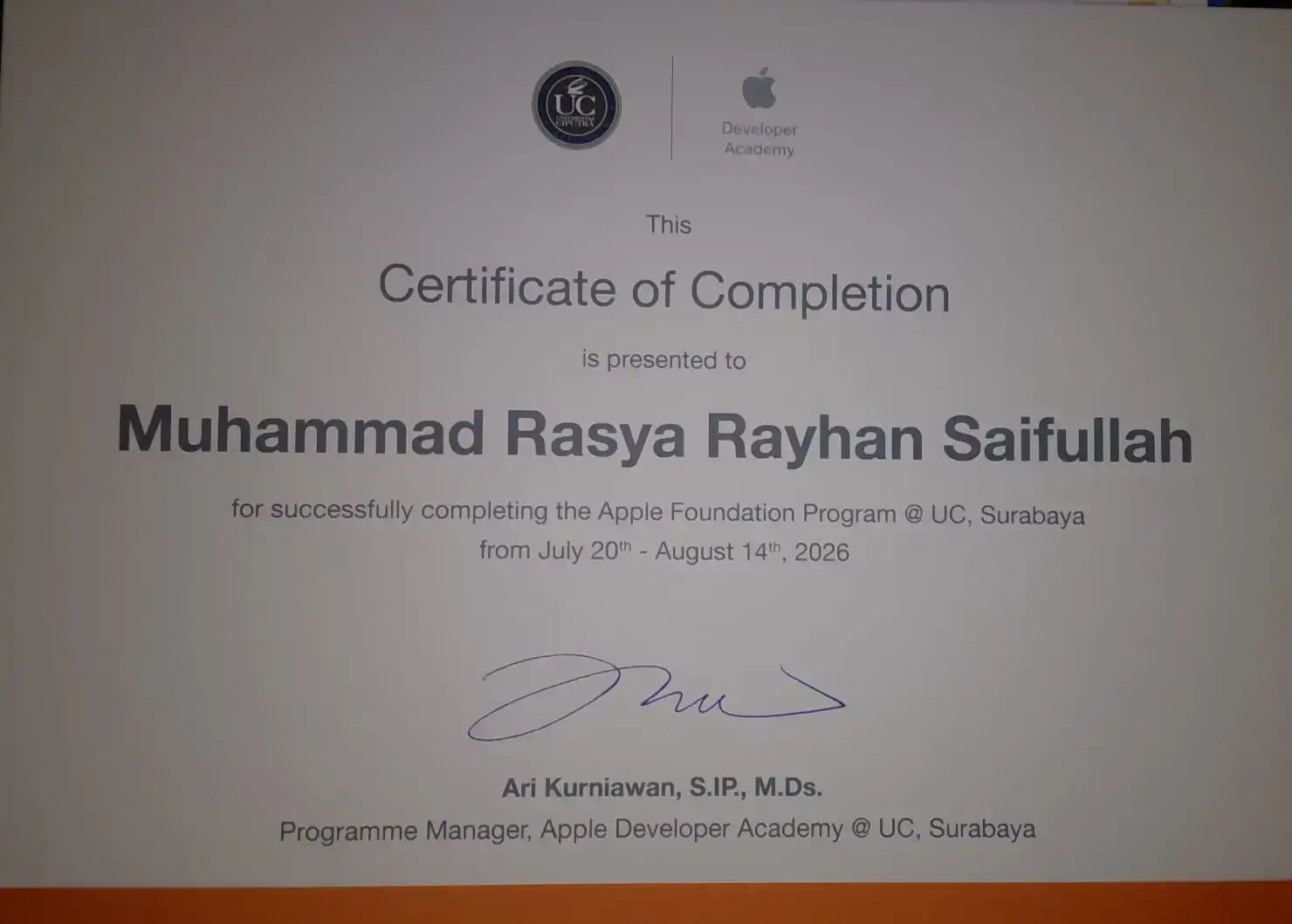 Apple Foundation Program - Certificate of Completion