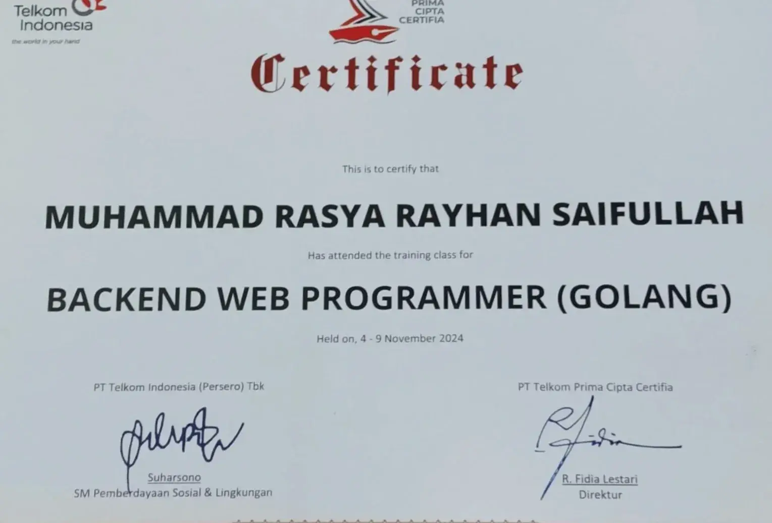 Backend Web Programmer Certificate (Golang)